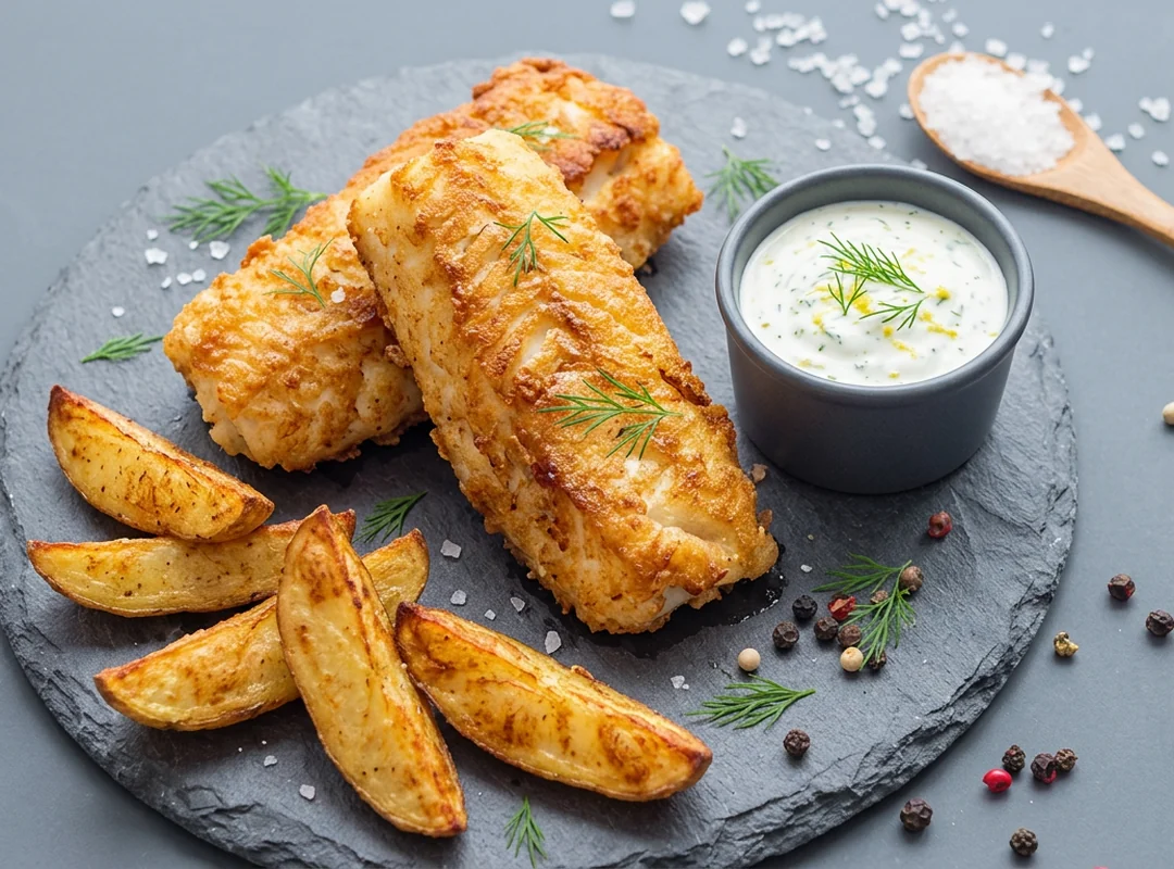 Torsk i airfryer med tørrsprø overflate, skyr-dillsaus og potetbåter